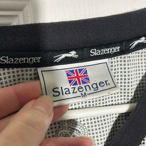 Slazenger Vintage Paisley V-Neck Golf Pullover Windbreaker Black White Medium - Picture 4 of 13